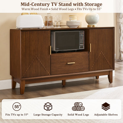 Mid Century TV Stand with Drawer, Cabinets and Storage Shelf