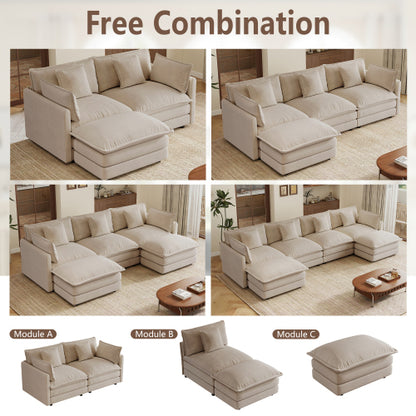 Light Coffee Chenille Modular Sofa Ottoman with Wood Frame