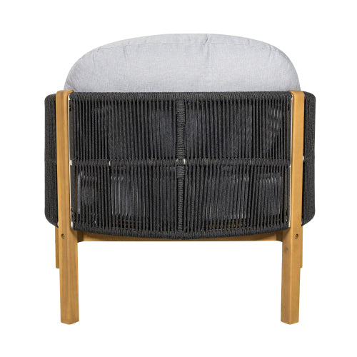 Grotta Outdoor Wood Club Chair, Dark Gray Rope with Gray Cushion