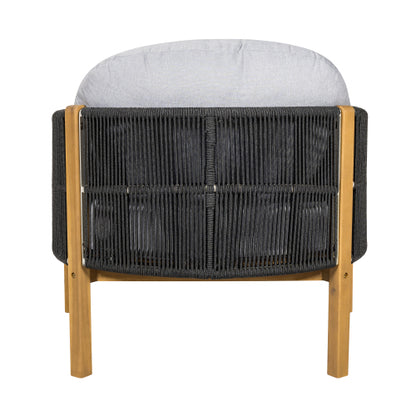 Grotta Outdoor Wood Club Chair, Dark Gray Rope with Gray Cushion