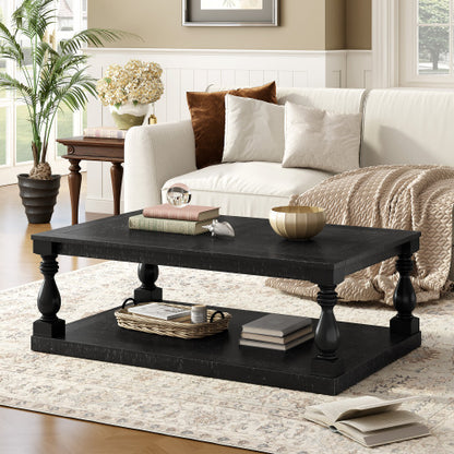 Vintage Coffee Table with Vase Column Legs Pine Veneer Center Table