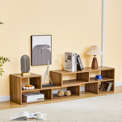 Extendable Rustic Wood Grain Modular TV Stand Freestyle Combination Open Cubby Media Console