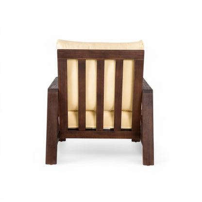 Patio Accent Chair 27.6" Wood Chair Outdoor Lounge Chair for Patios, Gardens, or Balcony, Dark Brown +Beige Cushion