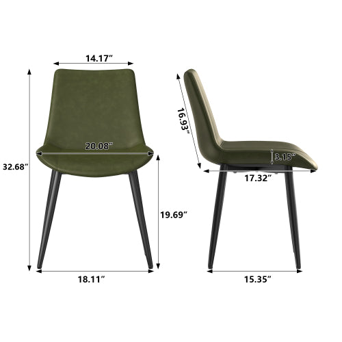 PU Leather Dining Chairs with Adjustable Feet, Set of 4, Olive Green
