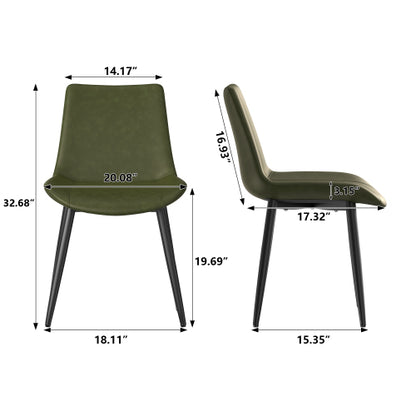 PU Leather Dining Chairs with Adjustable Feet, Set of 4, Olive Green