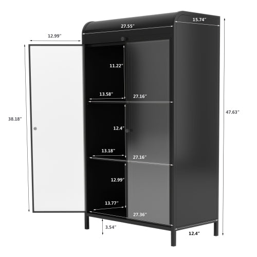 47.6 Inch Tall Metal Storage Cabinet With Glass Doors Flip Top 4-Tier Freestanding Sideboard For Multi Room Use