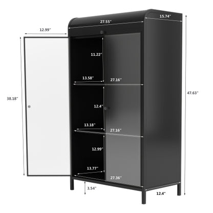 47.6 Inch Tall Metal Storage Cabinet With Glass Doors Flip Top 4-Tier Freestanding Sideboard For Multi Room Use
