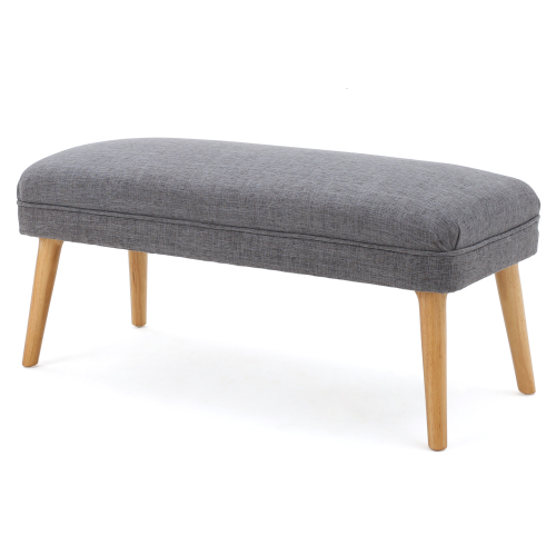 38 inch Linen Look Fabric Rectangular Ottoman Bench, Natural Rubberwood Leg Footstool for Living Room Bedroom