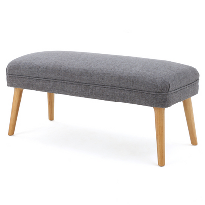 38 inch Linen Look Fabric Rectangular Ottoman Bench, Natural Rubberwood Leg Footstool for Living Room Bedroom