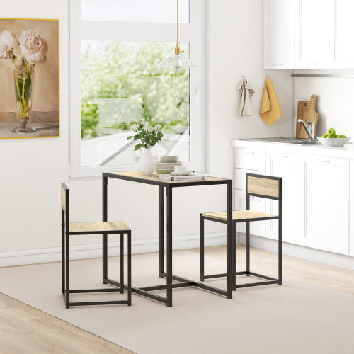 3-Piece Oak Industrial Dining Set, MDF Table & 2 Low Back Stools with Footrests