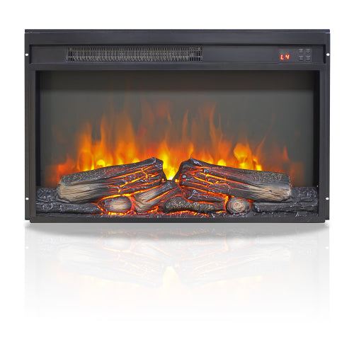 26 inch electric fireplace insert, ultra thin heater with log set & realistic flame, remote control with timer, overheating protection
