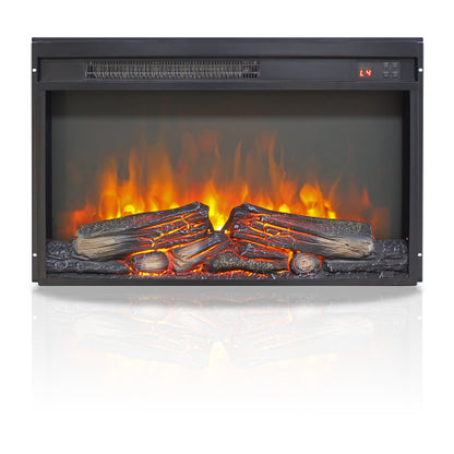 26 inch electric fireplace insert, ultra thin heater with log set & realistic flame, remote control with timer, overheating protection