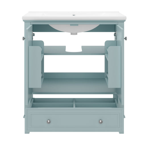 30" Bathroom Vanity with Sink Combo, Multi-functional Bathroom Cabinet with Doors and Drawer, Solid Frame and MDF Board, Green