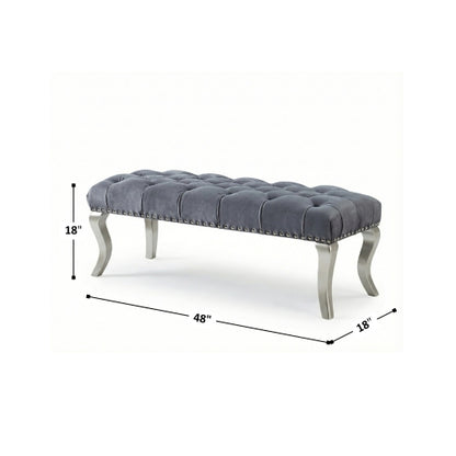 Decor Tufted Fabric Upholstered Bench Nailhead Trim , Gray