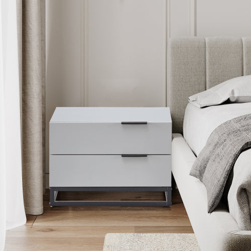 Grey White 2 Drawer Nightstand with Storage Cabinet