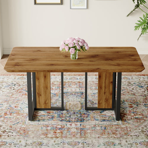 Wood Grain MDF Dining Table with Metal Frame