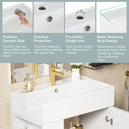 21.6" white Bathroom vanity, Combo Cabinet, Bathroom Storage Cabinet, Single Ceramic Sink, Left side storage