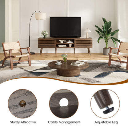 Mid-Century Fluted Media Console with Cable Cutouts Storage TV Stand for 70 Inch Flat Screen TV