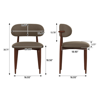 Chenille Upholstered Metal Dining Chairs, Set of 2, Coffee
