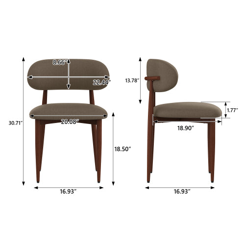 Chenille Upholstered Metal Dining Chairs, Set of 2, Coffee