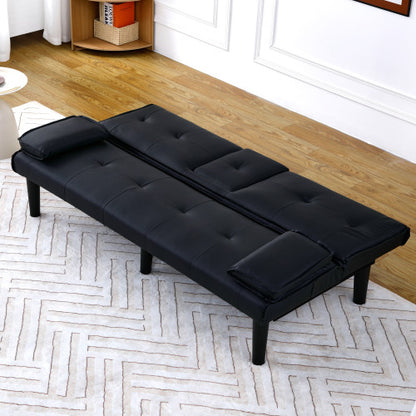 67-Inch Black PVC Multi-Functional Foldable Sofa Bed with Built-In Cup Holder