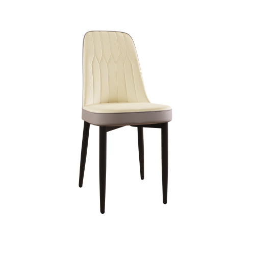 Set of 4 Beige & Grey Modern PU Leather Dining Chairs, Curved Ergonomic Back, Black Metal Legs, 250lbs Capacity