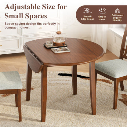 Extendable Round Dining Table for 2-4 People, Folding Wood Dining Table with Adjustable Size, Space-Saving Design for Small Apartments and Dining Areas - BROWN