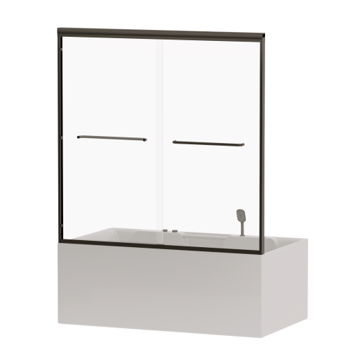 56"-60" W x 58" H Double Sliding Bathtub Shower Door, Semi-Frameless Bypass Tub Door, 1/4" (6mm) Tempered Glass with Explosion-Proof Film, Adjustable Aluminum Alloy Frame, Matte Black 24D03-T60MBX