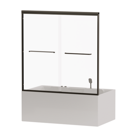 56"-60" W x 58" H Double Sliding Bathtub Shower Door, Semi-Frameless Bypass Tub Door, 1/4" (6mm) Tempered Glass with Explosion-Proof Film, Adjustable Aluminum Alloy Frame, Matte Black 24D03-T60MBX
