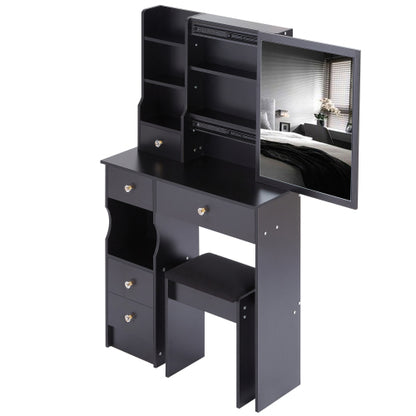 29.2" Small Space Left Drawer Desktop Vanity Table + Cushioned Stool, Extra Large Right sliding mirror, Multi Layer High Capacity Storage, Practical Fashionable Dresser, Suitable For Small Space