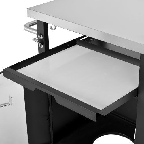 39.5 inch Outdoor Grill Cart with Storage Cabinet, Outdoor Bar Cart Pizza Oven Table with Wheels, Stainless Steel Top, Outdoor Kitchen Island with Spice & Paper Rack for BBQ, Waterproof Cover Included