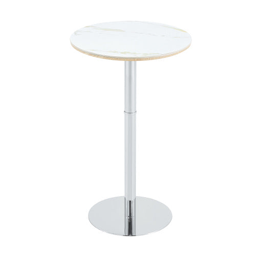 Rock slab circular tabletop non adjustable (39 inches high) bar table, bar table with silver legs and base (white)