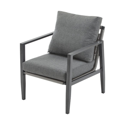 [Set of 2] Gray Aluminum Lounge Chair with Sleek Rope Accents and Comfortable Cushions, Perfect for Modern Outdoor and Indoor Spaces