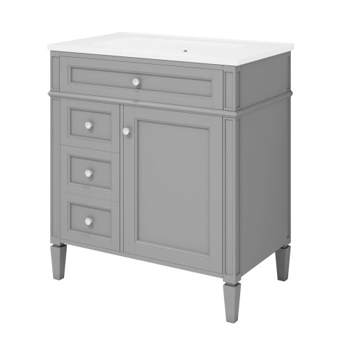 30'' Bathroom Vanity with Top Sink, Modern Bathroom Storage Cabinet with 2 Drawers and a Tip-out Drawer, Single Sink Bathroom Vanity