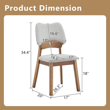Set of 2 Walnut Solid Wood Dining Chairs, Hollow Out Curved Back Chairs with Gray Fabric