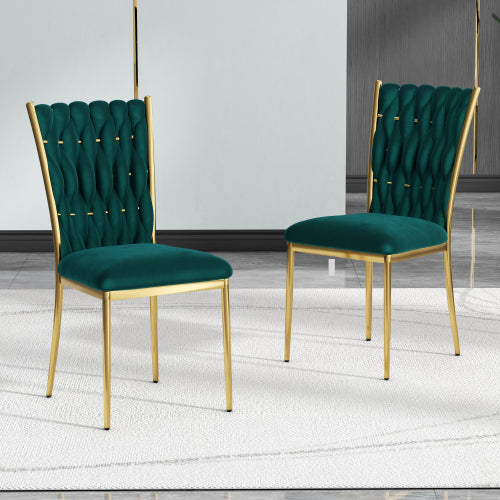 Velvet Upholstered Dining Chairs with Metal Legs, Set of 2, Green
