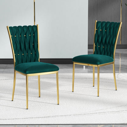 Velvet Upholstered Dining Chairs with Metal Legs, Set of 2, Green
