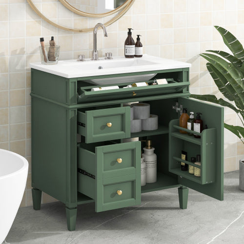 30'' Bathroom Vanity with Top Sink, Modern Bathroom Storage Cabinet with 2 Drawers and a Tip-out Drawer, Single Sink Bathroom Vanity