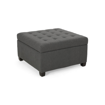 Dark Gray Fabric Tufted Storage Ottoman with Birch Wood Legs