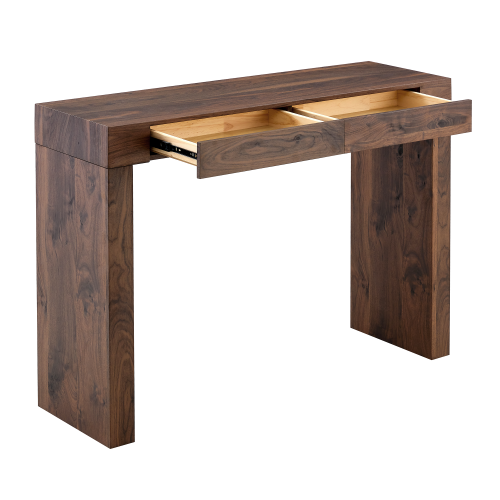Elegant natural walnut wood grain bar table -50 inches long, a practical choice for modern home decor. Walnut wood grain texture veneer, equipped with double drawers, can be used as both a bar counter