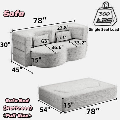 Pink Full-Size Sherpa Fleece Convertible Floor Sofa Bed, 2 Pillows, No Assembly