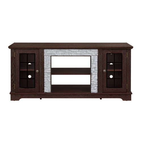 Modern 65 Inch TV Stand with Faux Stone Cabinet Cherry Media Console