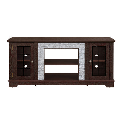Modern 65 Inch TV Stand with Faux Stone Cabinet Cherry Media Console