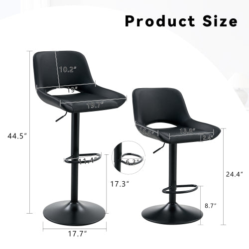 Modern Swivel Adjustable Bar Stools Set - 2 Pack, Black PU Material, with Footrest, Holds Up to 250 lbs, Suitable for Home Bars and Kitchen Islands .