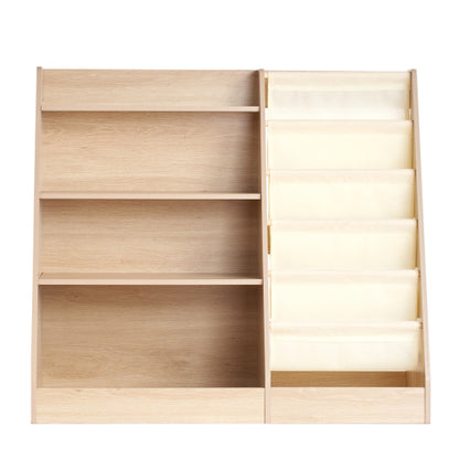 4-Tier Wooden Kids Bookshelf with Sling Book Rack for Playroom