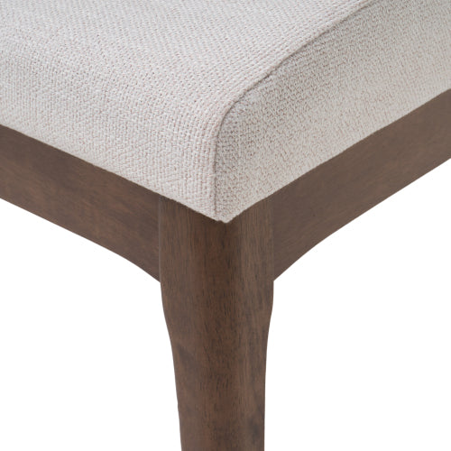 Set of 2 Contemporary Minimalist Dining Chairs, Walnut Rubberwood Legs with Light Beige Upholstery