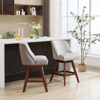 Counter Height Swivel Barstools, 26inch  H Seat Height Upholstered Bar Stools Set of 2, Fabric in Ivory