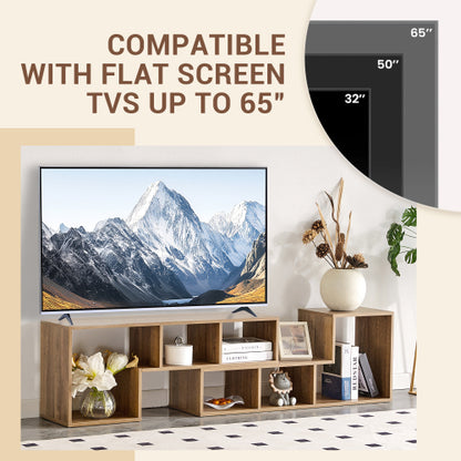 2-Piece L-Shaped Combination TV Stand, MDF Entertainment Center with Open Storage Compartments & Floor Pads