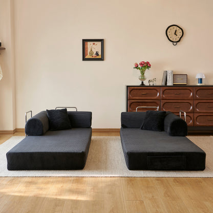 78.8 inch  Black Boneless Corduroy Convertible Compressed Floor Sofa Bed