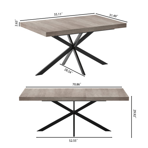 55.11inch-70.86inch Extendable Dining Table with Storage Box, Grey Retro Design